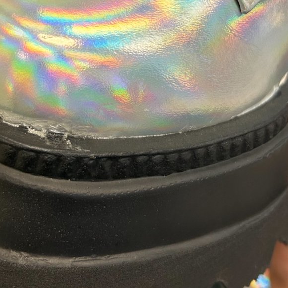 Demonia Silver Holographic Platform Boots - Picture 12 of 13